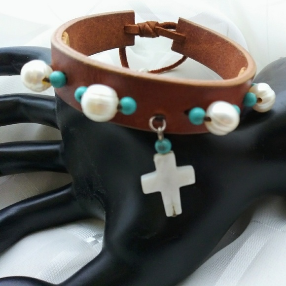 Cuff Tan Leather Bracelet - Picture 2 of 6